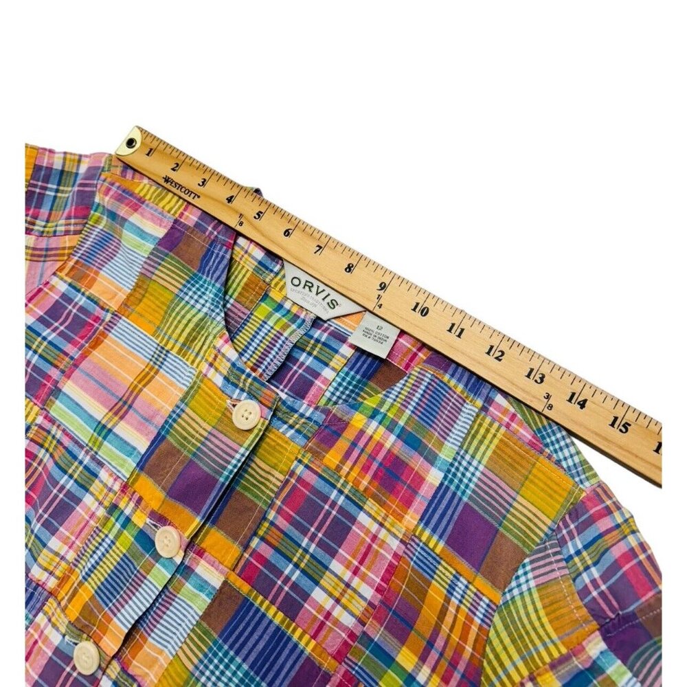 Vintage Orvis Madras Plaid Patchwork Button Up Shirt Womens 12 - Picture 4 of 9